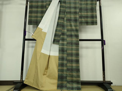 平和屋本店●極上　郡上紬　草木染　格子　逸品　未使用　DZAB9027kh6