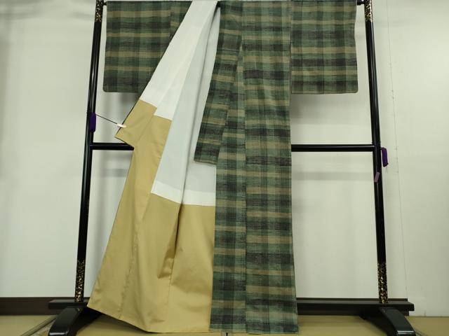 平和屋本店●極上　郡上紬　草木染　格子　逸品　未使用　DZAB9027kh6