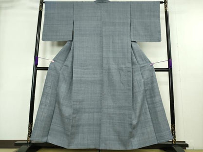 平和屋本店▽極上　浦野理一　経節紬　単衣　色無地　薄花色　逸品　DZAB9029kh6