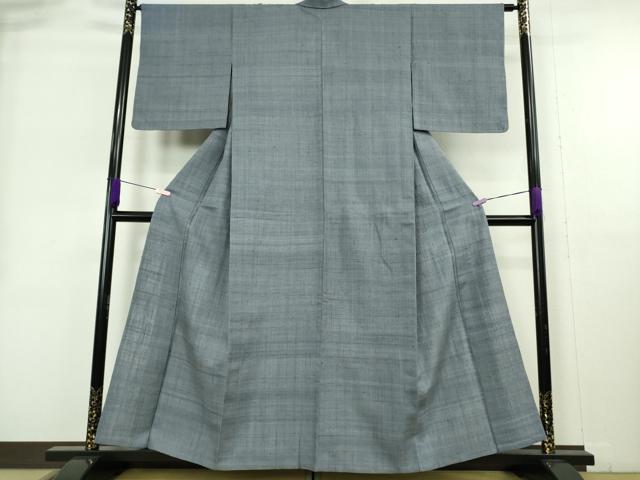 平和屋本店▽極上　浦野理一　経節紬　単衣　色無地　薄花色　逸品　DZAB9029kh6