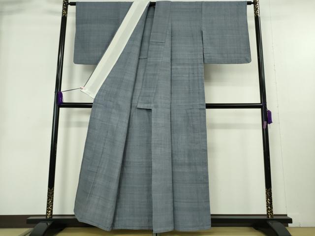 平和屋本店▽極上　浦野理一　経節紬　単衣　色無地　薄花色　逸品　DZAB9029kh6
