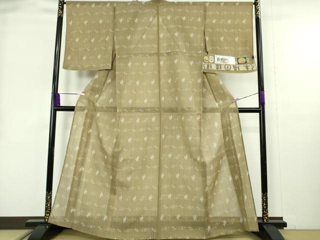 平和屋本店＊極上　夏物　本場琉球絣　夏琉球　手おり　大城誠光作　空五倍子色地　証紙付き　逸品　DZAB9031kh6