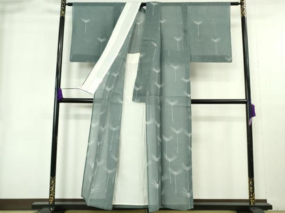 平和屋着物∴極上　夏物　青山みとも　浴衣　絹紅梅　松葉文　藍鼠色地　逸品　DZAB9040kh6