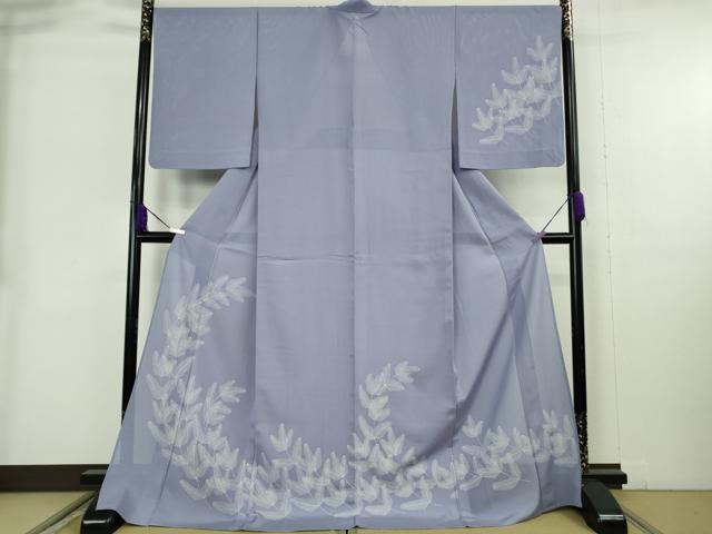 平和屋着物＊極上　夏物　訪問着　絽　刺繍　若松葉　藤鼠色地　金糸　ロング丈　逸品　DZAB9041kh6