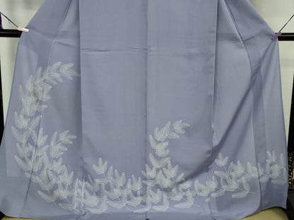 平和屋着物＊極上　夏物　訪問着　絽　刺繍　若松葉　藤鼠色地　金糸　ロング丈　逸品　DZAB9041kh6