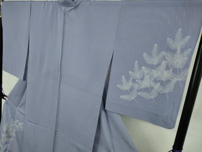 平和屋着物＊極上　夏物　訪問着　絽　刺繍　若松葉　藤鼠色地　金糸　ロング丈　逸品　DZAB9041kh6