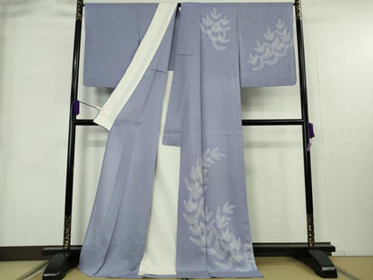 平和屋着物＊極上　夏物　訪問着　絽　刺繍　若松葉　藤鼠色地　金糸　ロング丈　逸品　DZAB9041kh6