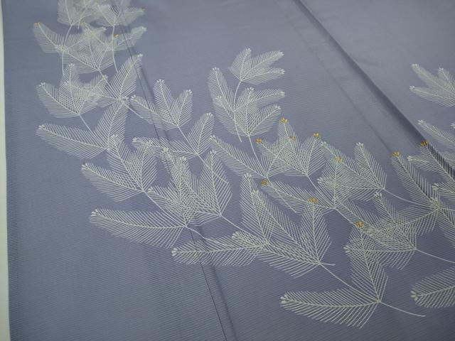 平和屋着物＊極上　夏物　訪問着　絽　刺繍　若松葉　藤鼠色地　金糸　ロング丈　逸品　DZAB9041kh6