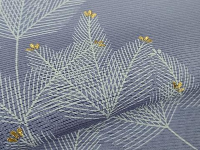 平和屋着物＊極上　夏物　訪問着　絽　刺繍　若松葉　藤鼠色地　金糸　ロング丈　逸品　DZAB9041kh6