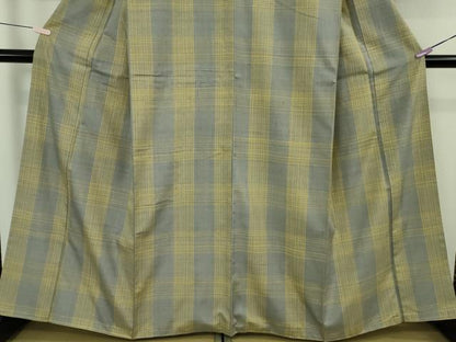 平和屋本店●希少　士乎路紬　加納別誂　格子　反端付き　逸品　DZAB9042kh6