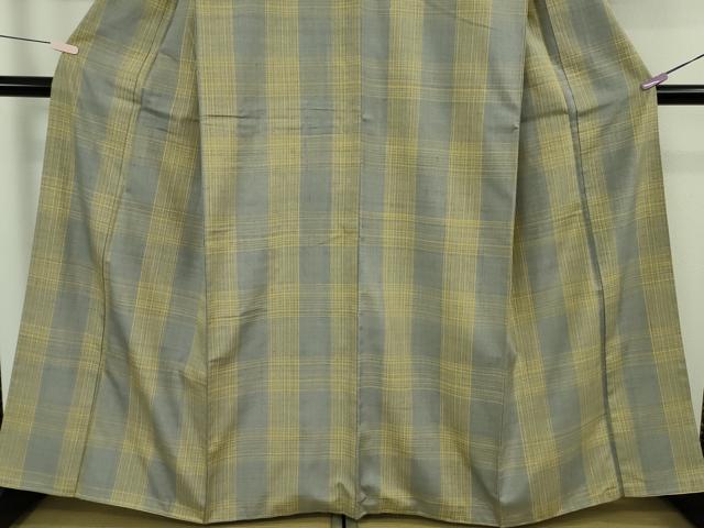 平和屋本店●希少　士乎路紬　加納別誂　格子　反端付き　逸品　DZAB9042kh6