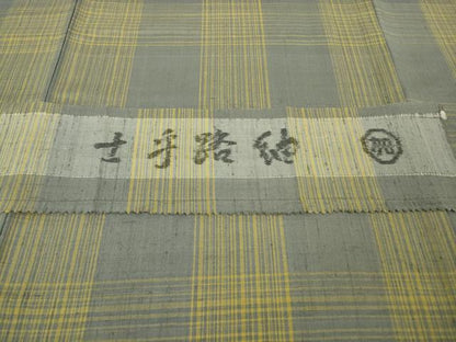平和屋本店●希少　士乎路紬　加納別誂　格子　反端付き　逸品　DZAB9042kh6