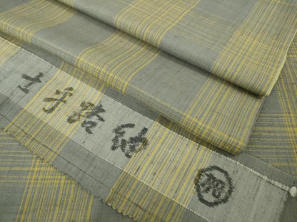 平和屋本店●希少　士乎路紬　加納別誂　格子　反端付き　逸品　DZAB9042kh6