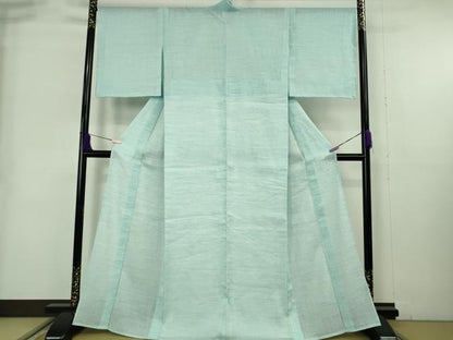 平和屋着物＊極上　夏物　本場小千谷ちぢみ　麻　水色　逸品　未使用　DZAB9043kh6