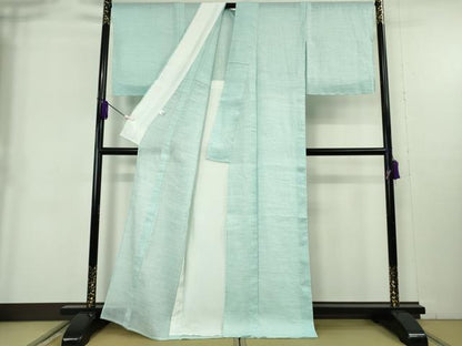平和屋着物＊極上　夏物　本場小千谷ちぢみ　麻　水色　逸品　未使用　DZAB9043kh6