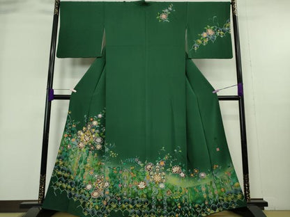平和屋本店●極上　中国三大刺繍 スワトウ刺繍 汕頭刺繍 泰斗刺繍　総刺繍　訪問着　花唐草文　鉄色地　暈し染め　金糸　逸品　DZAB9047kh6