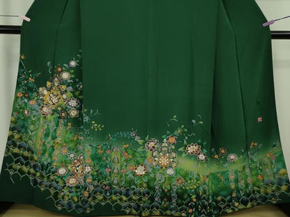 平和屋本店●極上　中国三大刺繍 スワトウ刺繍 汕頭刺繍 泰斗刺繍　総刺繍　訪問着　花唐草文　鉄色地　暈し染め　金糸　逸品　DZAB9047kh6