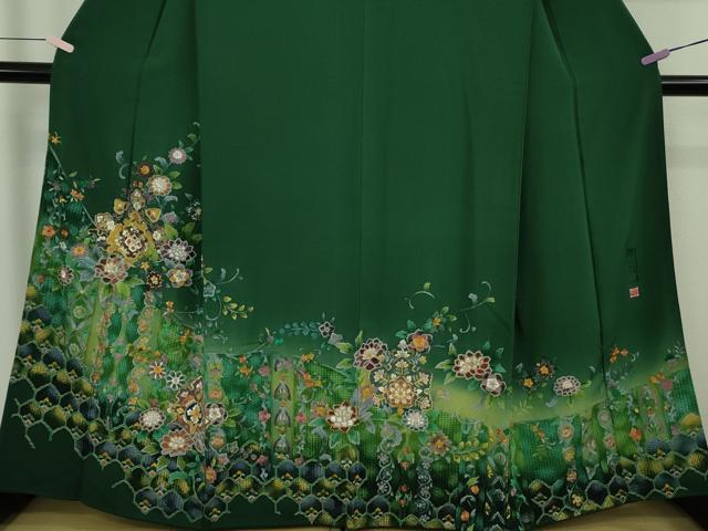 平和屋本店●極上　中国三大刺繍 スワトウ刺繍 汕頭刺繍 泰斗刺繍　総刺繍　訪問着　花唐草文　鉄色地　暈し染め　金糸　逸品　DZAB9047kh6