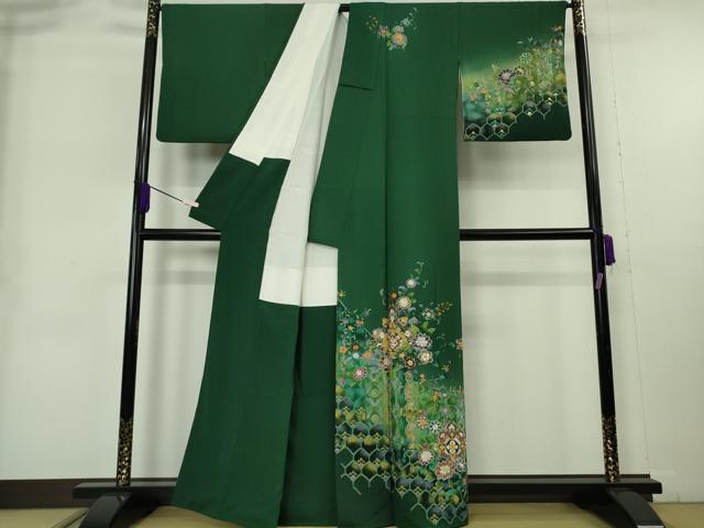 平和屋本店●極上　中国三大刺繍 スワトウ刺繍 汕頭刺繍 泰斗刺繍　総刺繍　訪問着　花唐草文　鉄色地　暈し染め　金糸　逸品　DZAB9047kh6