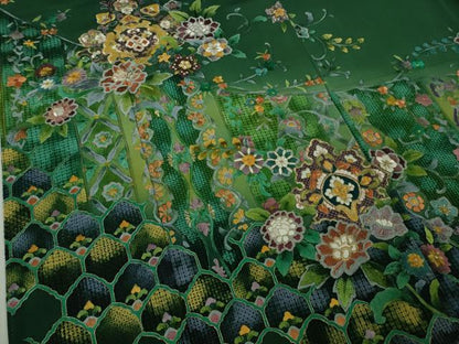 平和屋本店●極上　中国三大刺繍 スワトウ刺繍 汕頭刺繍 泰斗刺繍　総刺繍　訪問着　花唐草文　鉄色地　暈し染め　金糸　逸品　DZAB9047kh6