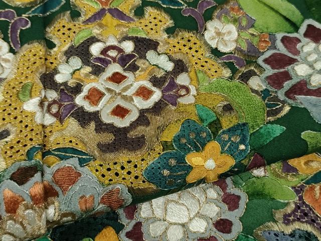 平和屋本店●極上　中国三大刺繍 スワトウ刺繍 汕頭刺繍 泰斗刺繍　総刺繍　訪問着　花唐草文　鉄色地　暈し染め　金糸　逸品　DZAB9047kh6