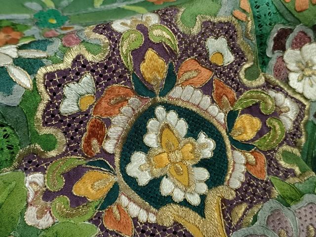 平和屋本店●極上　中国三大刺繍 スワトウ刺繍 汕頭刺繍 泰斗刺繍　総刺繍　訪問着　花唐草文　鉄色地　暈し染め　金糸　逸品　DZAB9047kh6