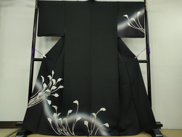 平和屋本店●極上　訪問着　総刺繍　カラー　暈し染め　黒地　金糸　逸品　DZAB9048kh6