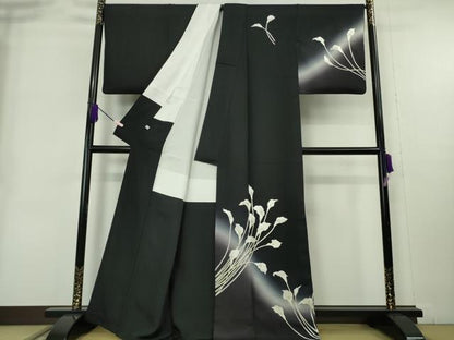 平和屋本店●極上　訪問着　総刺繍　カラー　暈し染め　黒地　金糸　逸品　DZAB9048kh6