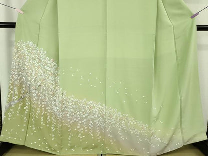 平和屋本店●極上　訪問着　総手刺繍　枝桜　若葉色地　暈し染め　金糸　逸品　未使用　DZAB9050kh6