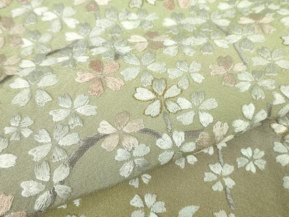 平和屋本店●極上　訪問着　総手刺繍　枝桜　若葉色地　暈し染め　金糸　逸品　未使用　DZAB9050kh6