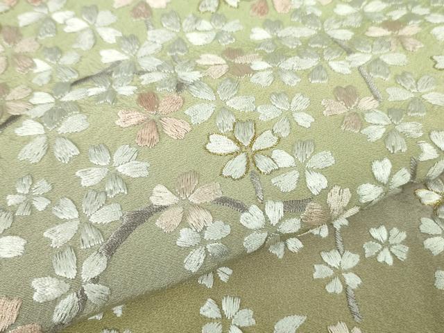 平和屋本店●極上　訪問着　総手刺繍　枝桜　若葉色地　暈し染め　金糸　逸品　未使用　DZAB9050kh6