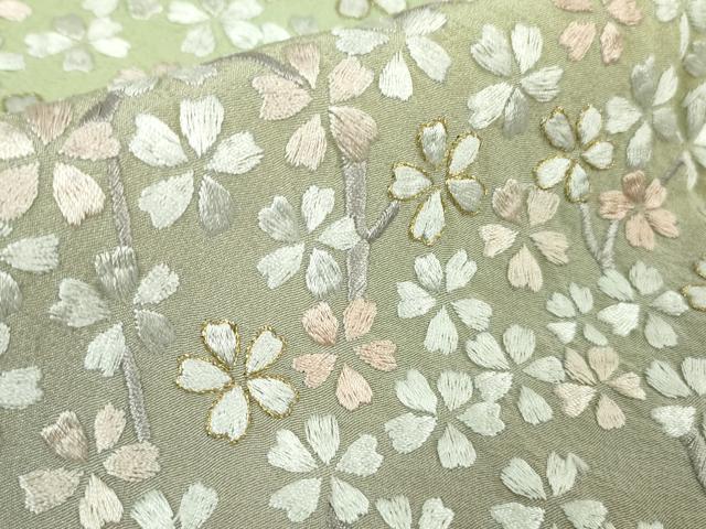 平和屋本店●極上　訪問着　総手刺繍　枝桜　若葉色地　暈し染め　金糸　逸品　未使用　DZAB9050kh6