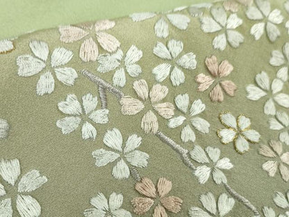 平和屋本店●極上　訪問着　総手刺繍　枝桜　若葉色地　暈し染め　金糸　逸品　未使用　DZAB9050kh6