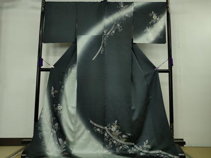 平和屋着物●極上　訪問着　スパンコール　花唐草文　暈し染め　金銀彩　銀通し地　ロング丈　逸品　DZAB9052kh6