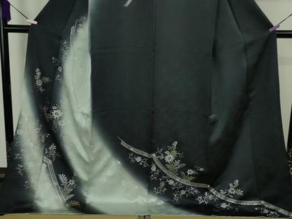 平和屋着物●極上　訪問着　スパンコール　花唐草文　暈し染め　金銀彩　銀通し地　ロング丈　逸品　DZAB9052kh6
