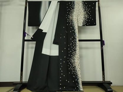 平和屋着物●極上　訪問着　舞桜　黒地　暈し染め　金彩　逸品　DZAB9053kh6