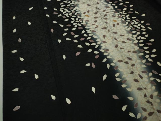 平和屋着物●極上　訪問着　舞桜　黒地　暈し染め　金彩　逸品　DZAB9053kh6