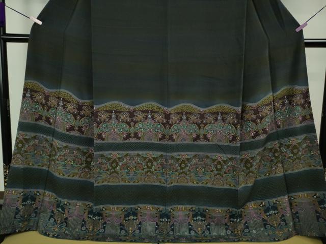 平和屋本店●極上　中国三大刺繍 スワトウ刺繍 汕頭刺繍 相良刺繍　訪問着　更紗花文　暈し染め　鬼しぼ縮緬　ロング丈　逸品　DZAB9054kh6