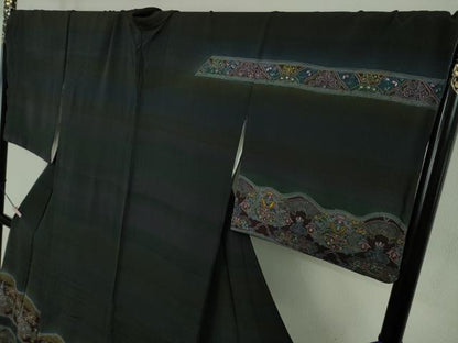平和屋本店●極上　中国三大刺繍 スワトウ刺繍 汕頭刺繍 相良刺繍　訪問着　更紗花文　暈し染め　鬼しぼ縮緬　ロング丈　逸品　DZAB9054kh6