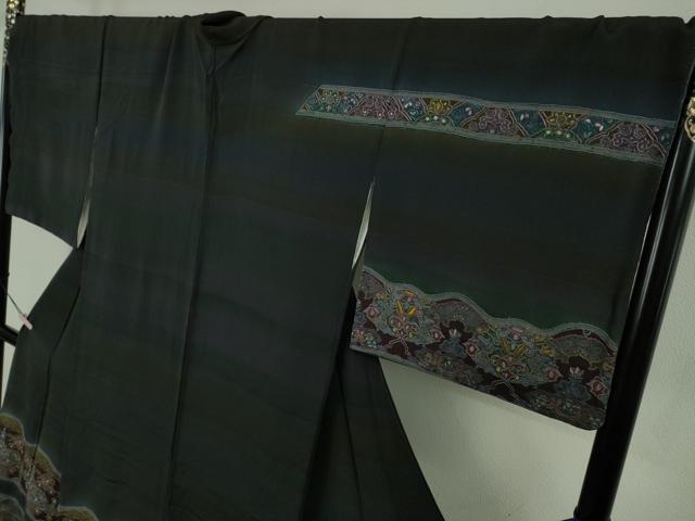 平和屋本店●極上　中国三大刺繍 スワトウ刺繍 汕頭刺繍 相良刺繍　訪問着　更紗花文　暈し染め　鬼しぼ縮緬　ロング丈　逸品　DZAB9054kh6