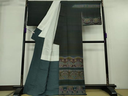 平和屋本店●極上　中国三大刺繍 スワトウ刺繍 汕頭刺繍 相良刺繍　訪問着　更紗花文　暈し染め　鬼しぼ縮緬　ロング丈　逸品　DZAB9054kh6