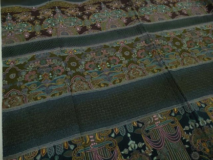 平和屋本店●極上　中国三大刺繍 スワトウ刺繍 汕頭刺繍 相良刺繍　訪問着　更紗花文　暈し染め　鬼しぼ縮緬　ロング丈　逸品　DZAB9054kh6
