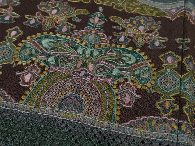 平和屋本店●極上　中国三大刺繍 スワトウ刺繍 汕頭刺繍 相良刺繍　訪問着　更紗花文　暈し染め　鬼しぼ縮緬　ロング丈　逸品　DZAB9054kh6