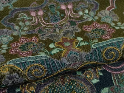 平和屋本店●極上　中国三大刺繍 スワトウ刺繍 汕頭刺繍 相良刺繍　訪問着　更紗花文　暈し染め　鬼しぼ縮緬　ロング丈　逸品　DZAB9054kh6