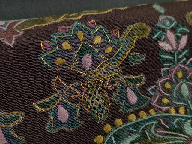 平和屋本店●極上　中国三大刺繍 スワトウ刺繍 汕頭刺繍 相良刺繍　訪問着　更紗花文　暈し染め　鬼しぼ縮緬　ロング丈　逸品　DZAB9054kh6