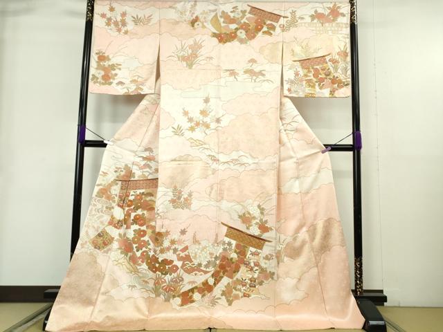 平和屋本店●極上　訪問着　駒刺繍　雲取り几帳花文　金彩　ロング丈　逸品　DZAB9058kh6
