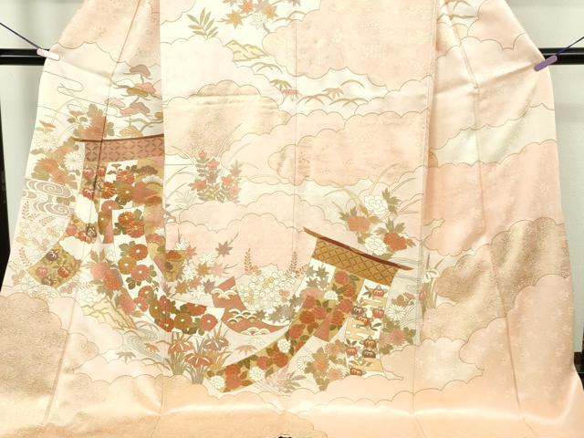 平和屋本店●極上　訪問着　駒刺繍　雲取り几帳花文　金彩　ロング丈　逸品　DZAB9058kh6