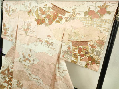 平和屋本店●極上　訪問着　駒刺繍　雲取り几帳花文　金彩　ロング丈　逸品　DZAB9058kh6