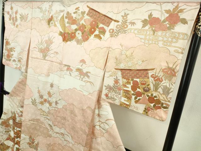 平和屋本店●極上　訪問着　駒刺繍　雲取り几帳花文　金彩　ロング丈　逸品　DZAB9058kh6