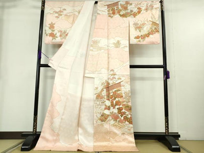 平和屋本店●極上　訪問着　駒刺繍　雲取り几帳花文　金彩　ロング丈　逸品　DZAB9058kh6